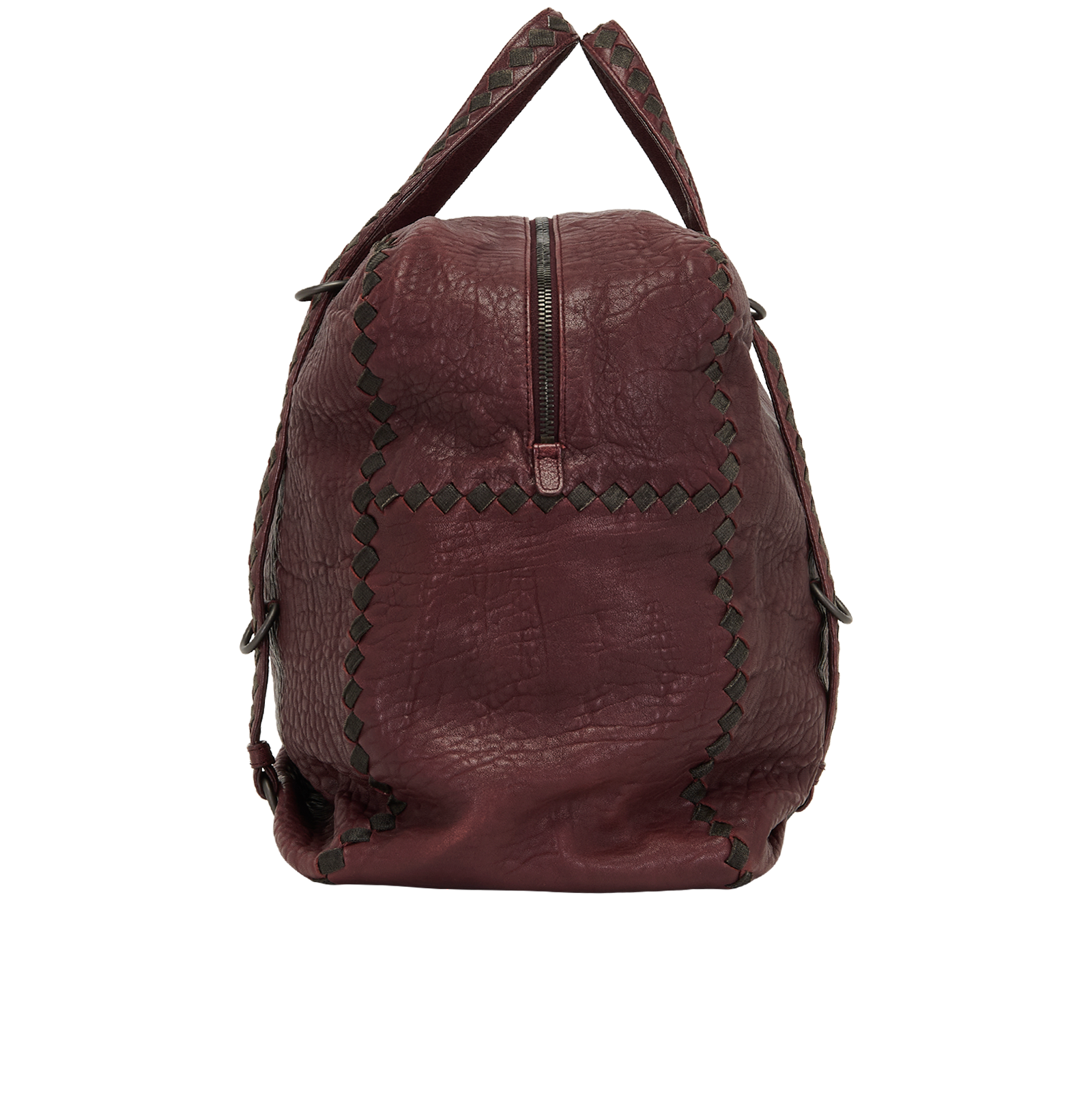Intrecciato Boston Bag, &pound;250, Handbags, Burgundy, Leather, Bottom view